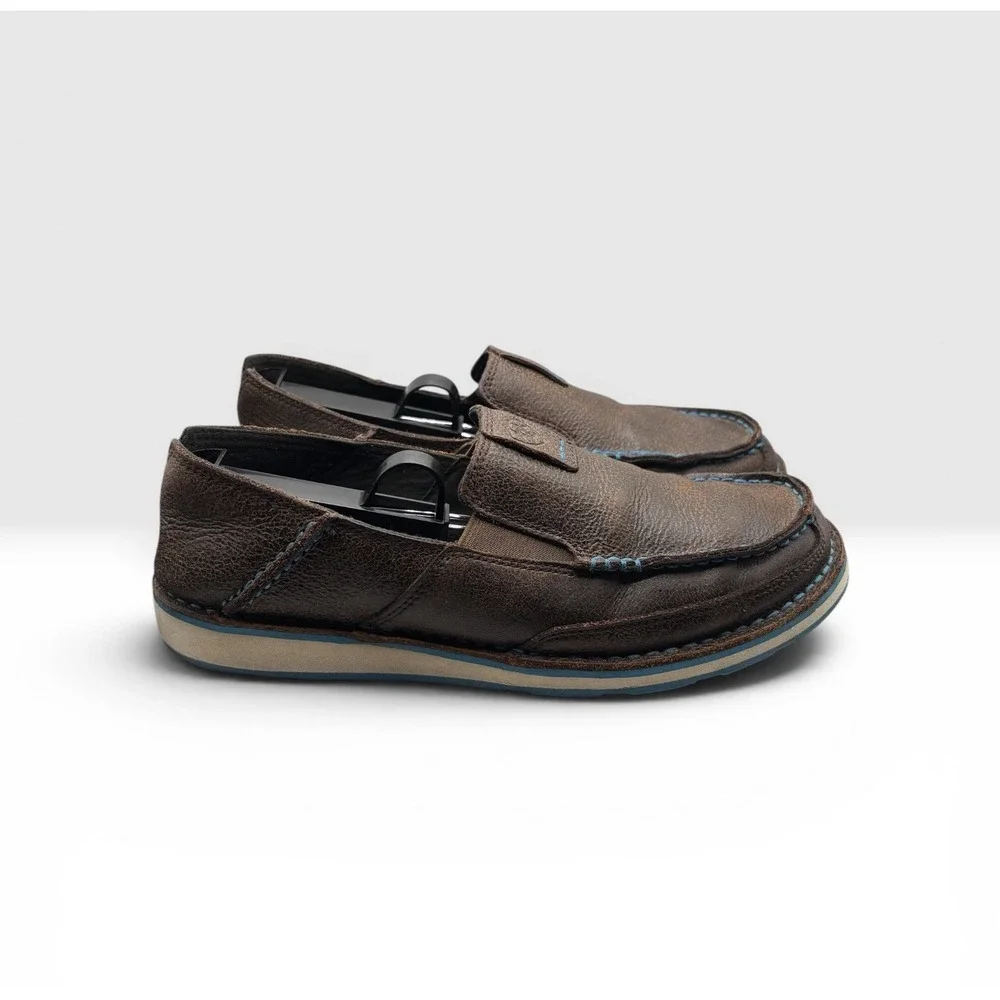 Ariat Mens Cruiser Casual Shoes Slip On Sz 8D Brown Leather Blue Stitching -2032